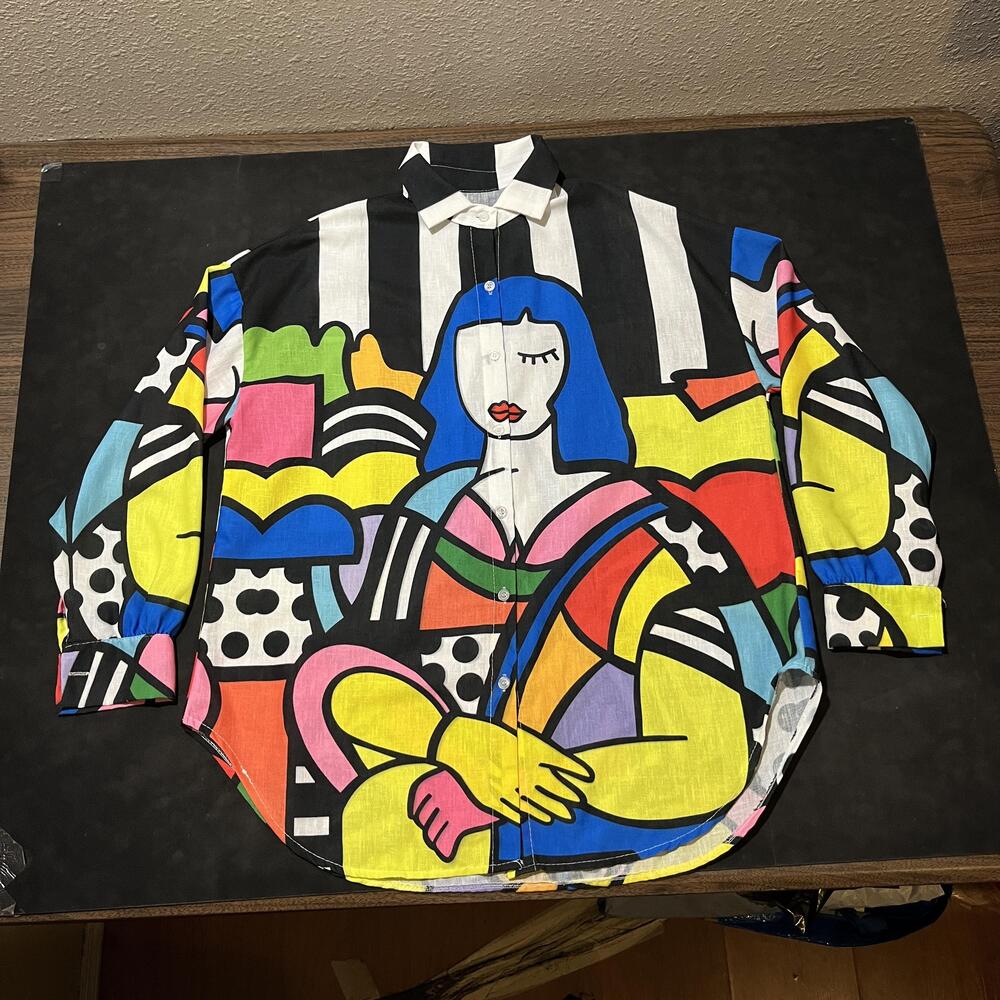 Picasso Pop Art Shirt Disco Mona Lisa Multicolor Tunic Vintage 1970s Made Italy